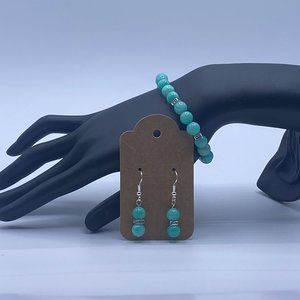 Teal Quartzite Stone Bracelet and Earrings